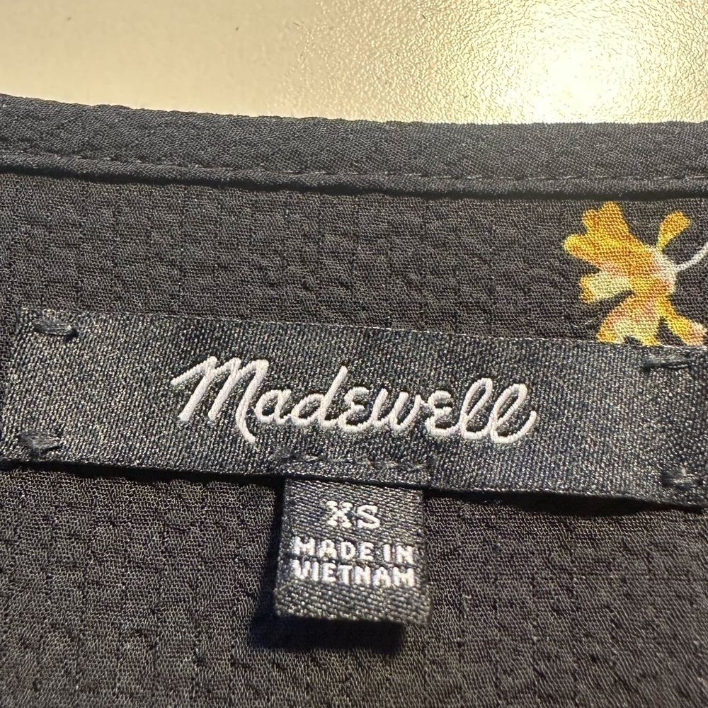 Madewell Tie-Waist Mini Dress in French Daisies Black Womens XS Floral Prairie - Picture 10 of 14